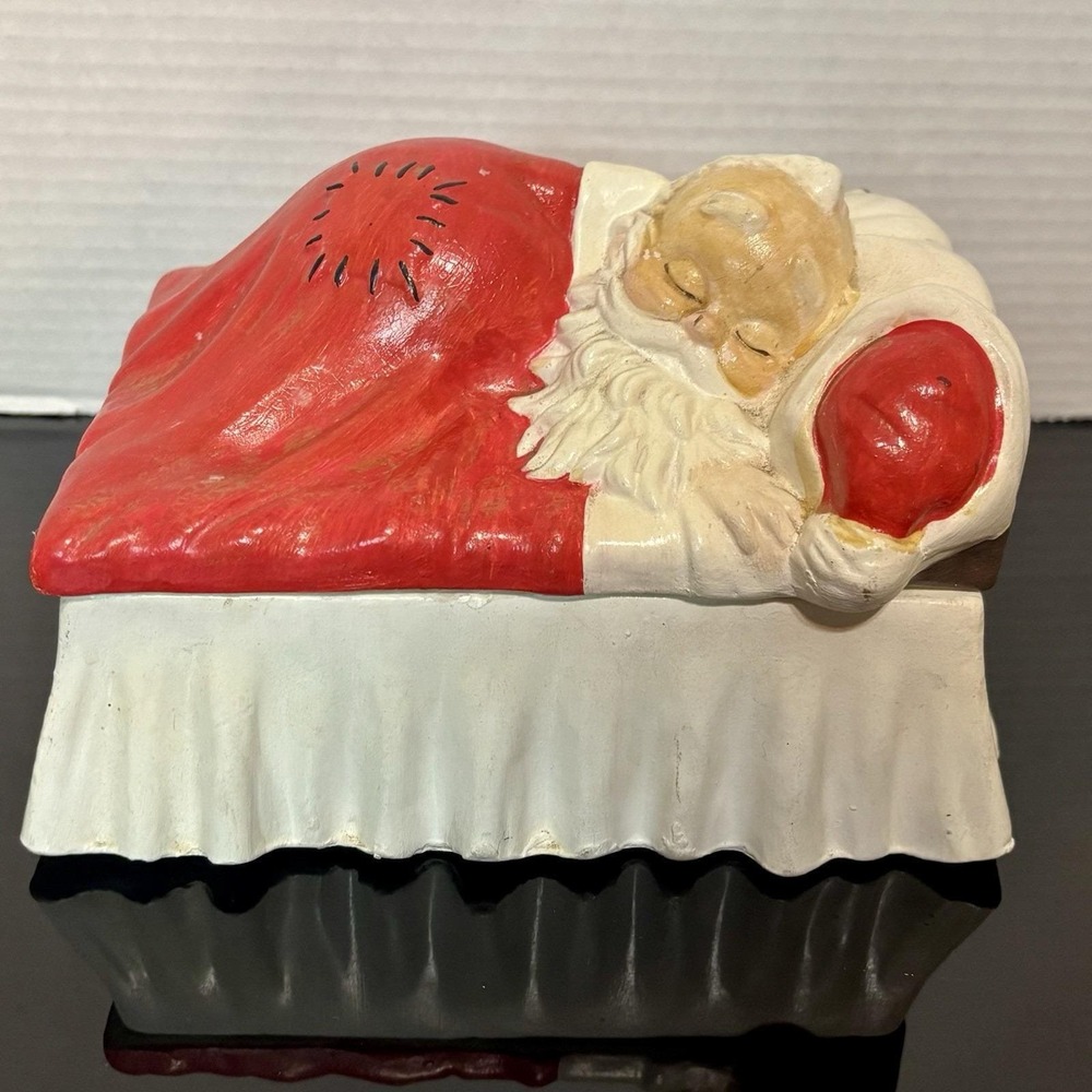 1950s Sleeping Santa Alberta Molds Ceramic Trinket Box Made in USA Hand Painted